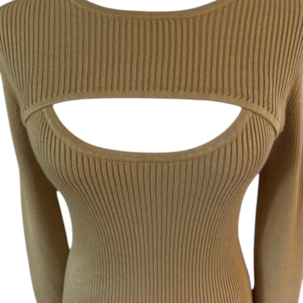 House of Harlow 1960 Bronze Mustard Ribbed Sweater Dress Cropped Shrug Med NWT - Picture 3 of 16
